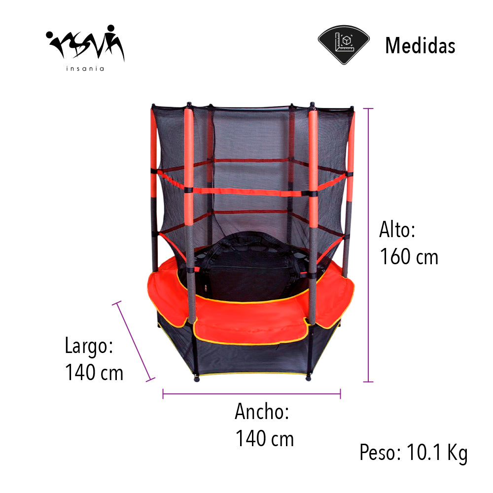 TRAMPOLÍN HEXAGONAL CON MALLA DE SEGURIDAD PARA NIÑOS