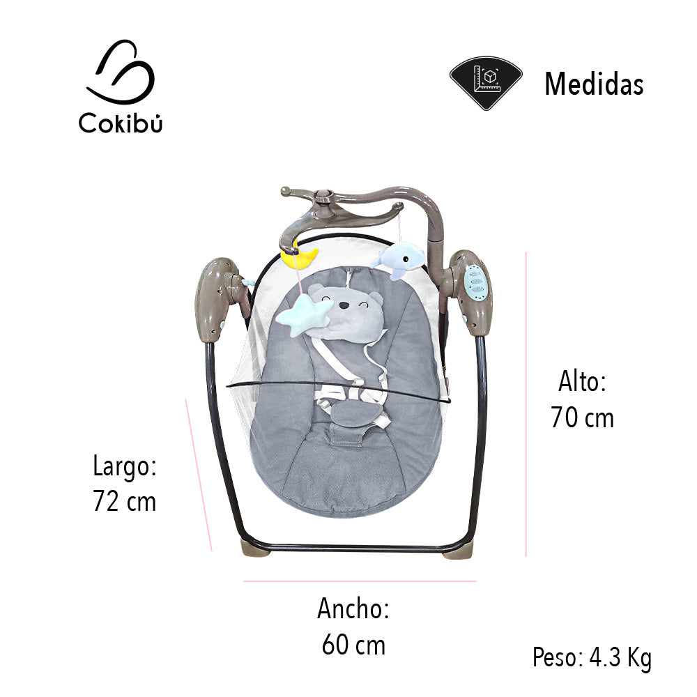 SILLA MECEDORA PARA BEBÉ TIPO COLUMPIO COLOR GRIS