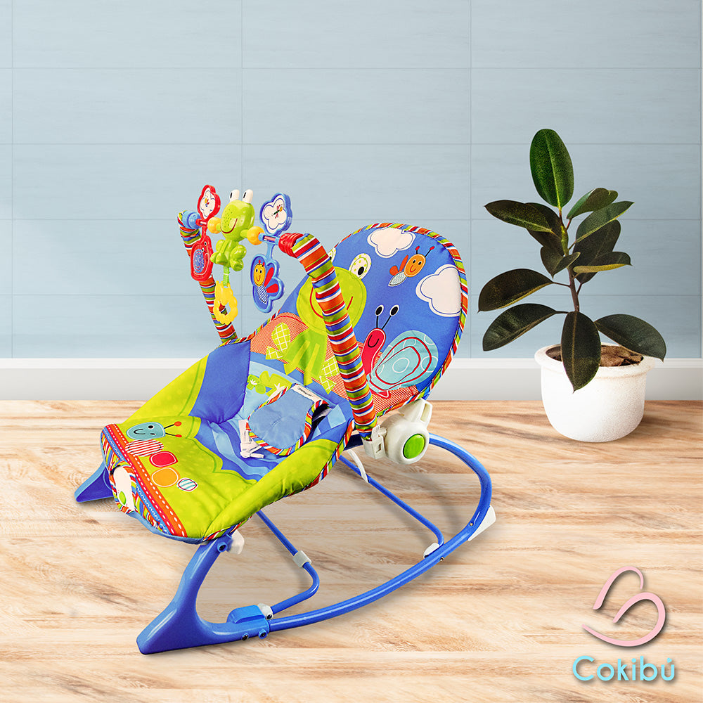 SILLA MECEDORA PARA BEBÉ COLOR AZUL DISEÑO JUNGLA