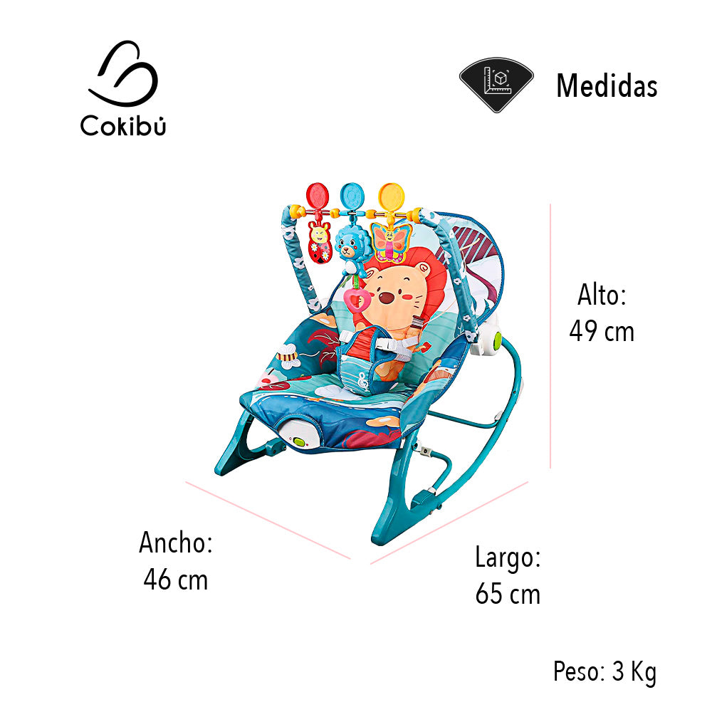 SILLA MECEDORA PARA BEBÉ COLOR AZUL DISEÑO LEÓN