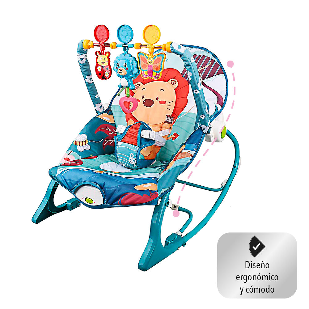 SILLA MECEDORA PARA BEBÉ COLOR AZUL DISEÑO LEÓN
