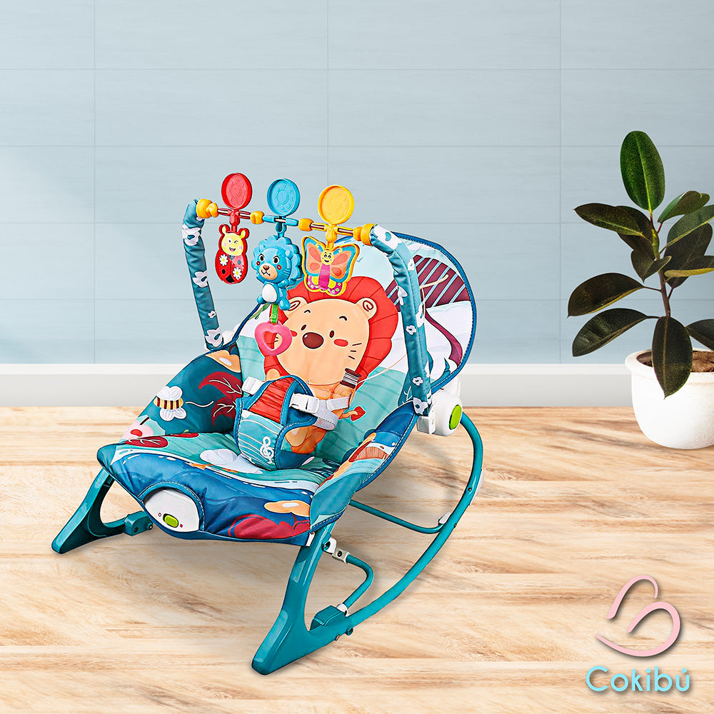 SILLA MECEDORA PARA BEBÉ COLOR AZUL DISEÑO LEÓN