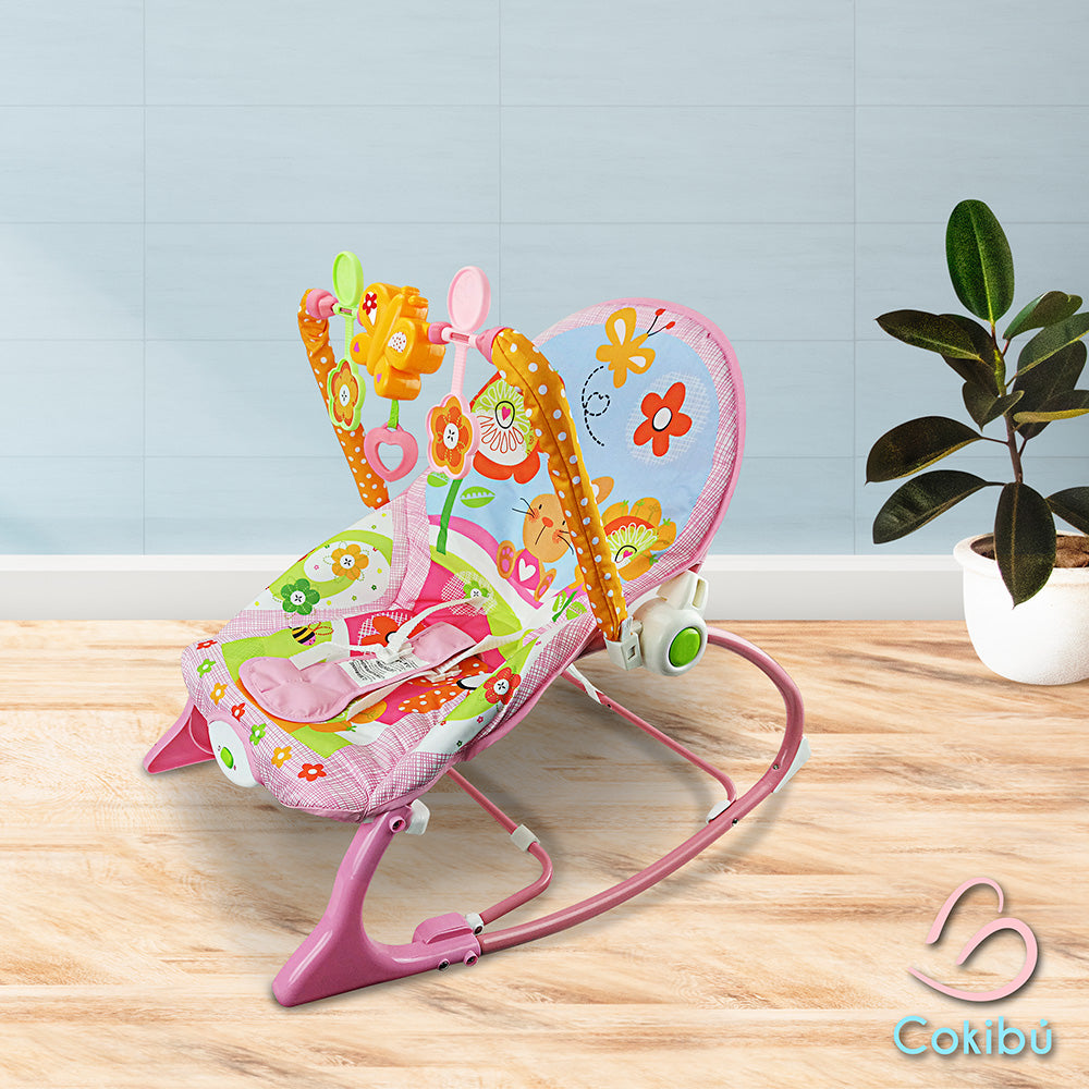 SILLA MECEDORA PARA BEBÉ COLOR ROSA DISEÑO CONEJO