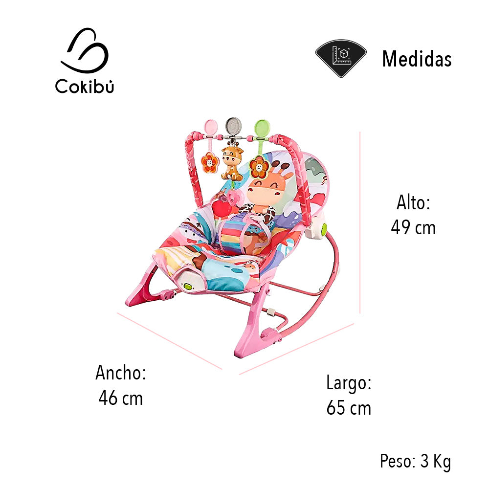 SILLA MECEDORA PARA BEBÉ COLOR ROSA DISEÑO JIRAFA
