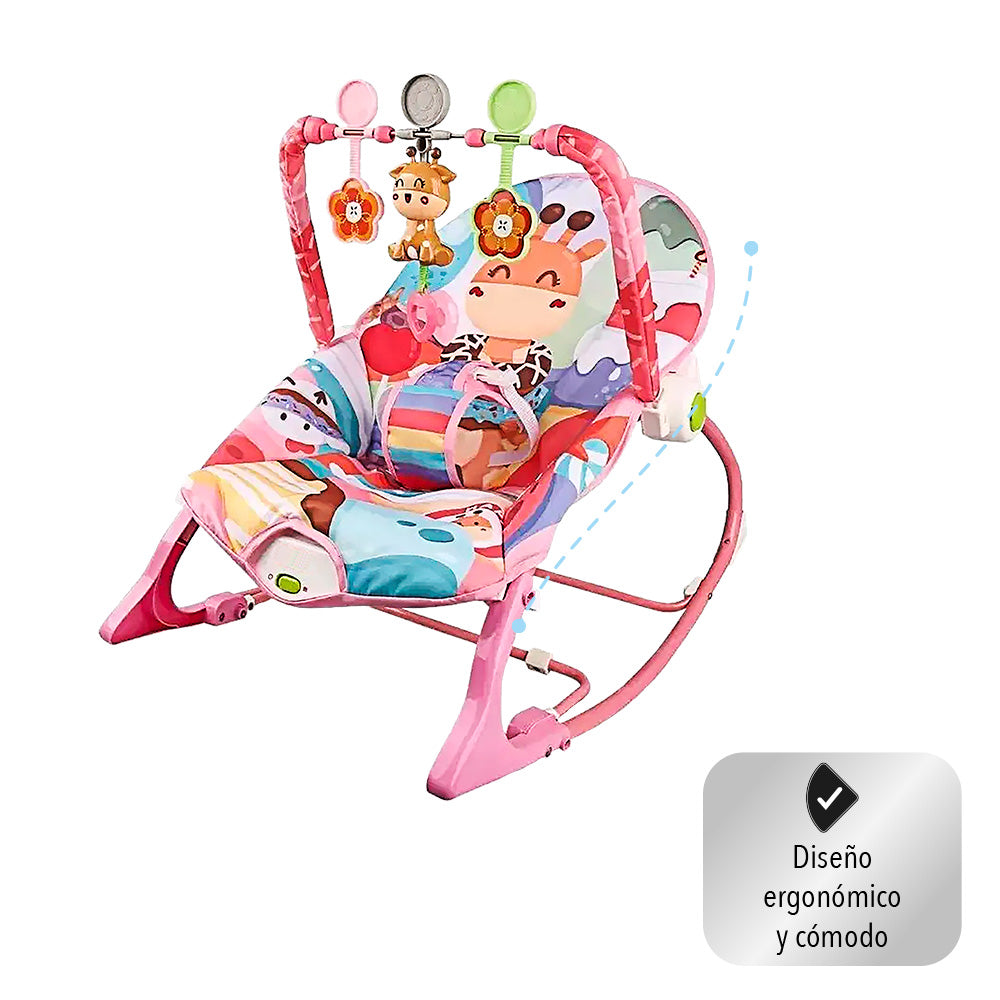 SILLA MECEDORA PARA BEBÉ COLOR ROSA DISEÑO JIRAFA