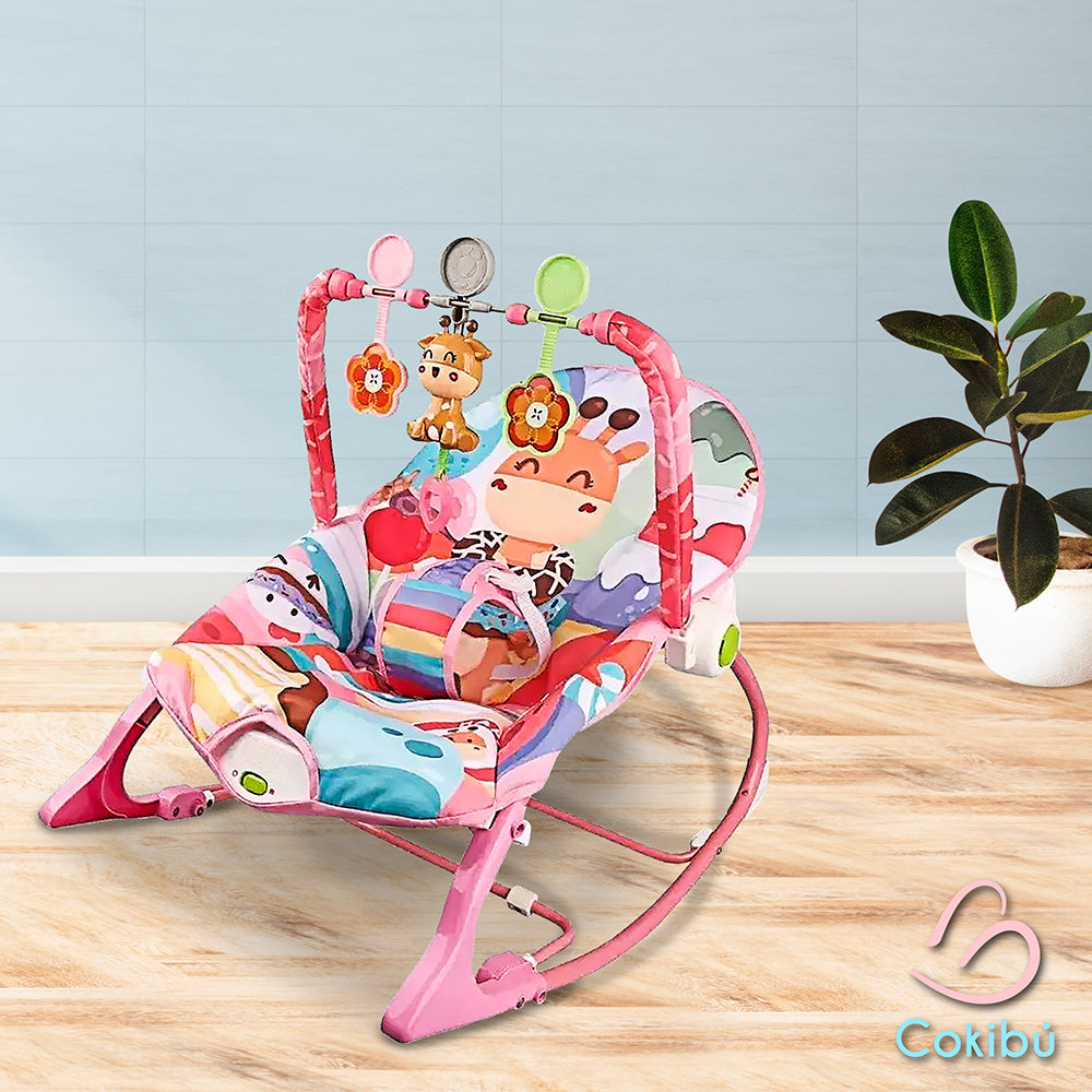 SILLA MECEDORA PARA BEBÉ COLOR ROSA DISEÑO JIRAFA