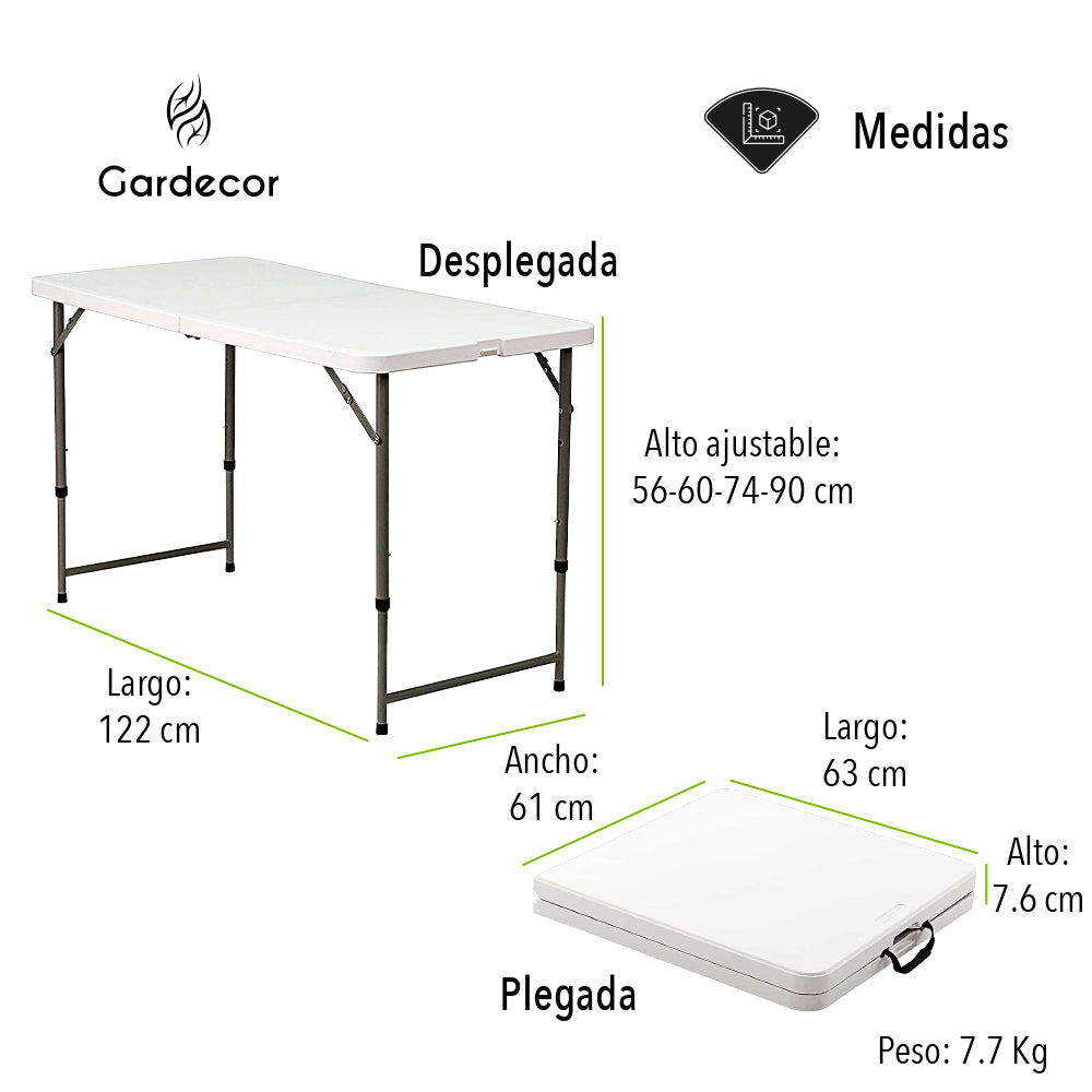 MESA PLEGABLE 1.22 M CON ALTURA AJUSTABLE