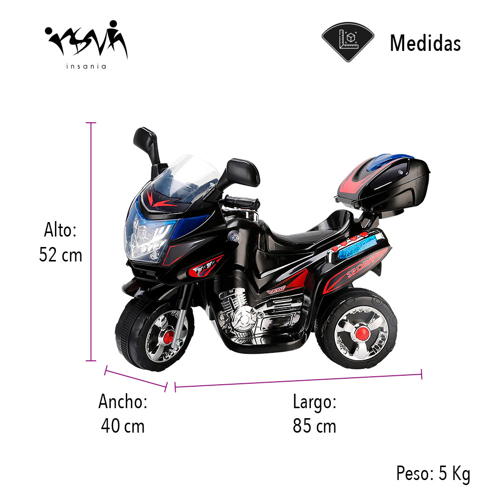 MOTO ELÉCTRICA RECARGABLE COLOR NEGRO PARA NIÑO (SALDOS)