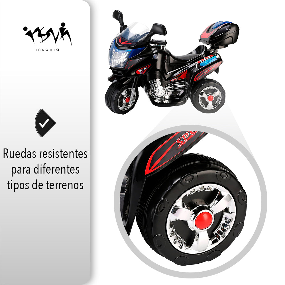 MOTO ELÉCTRICA RECARGABLE COLOR NEGRO PARA NIÑO (SALDOS)
