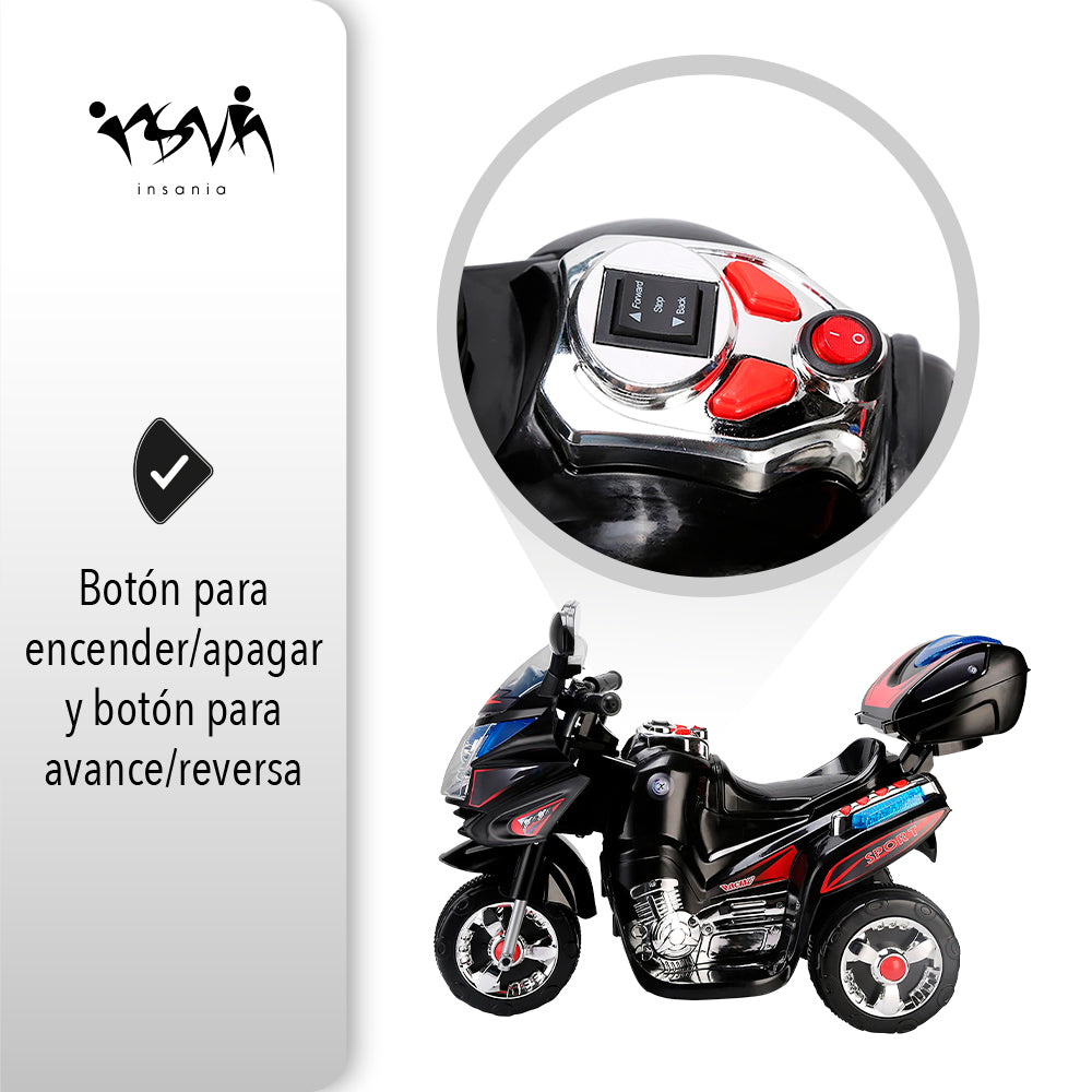 MOTO ELÉCTRICA RECARGABLE COLOR NEGRO PARA NIÑO (SALDOS)