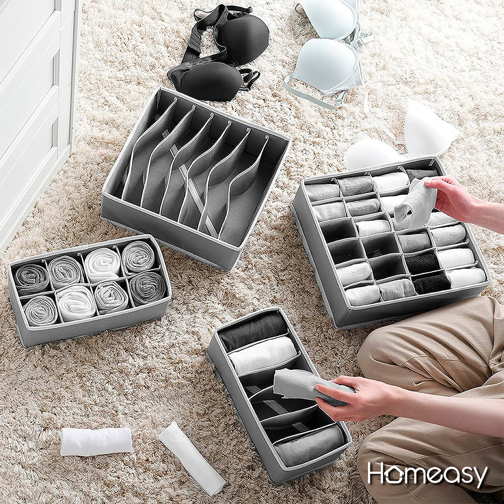SET DE 4 ORGANIZADORES Y DIVISOR DE CAJONES COLOR GRIS