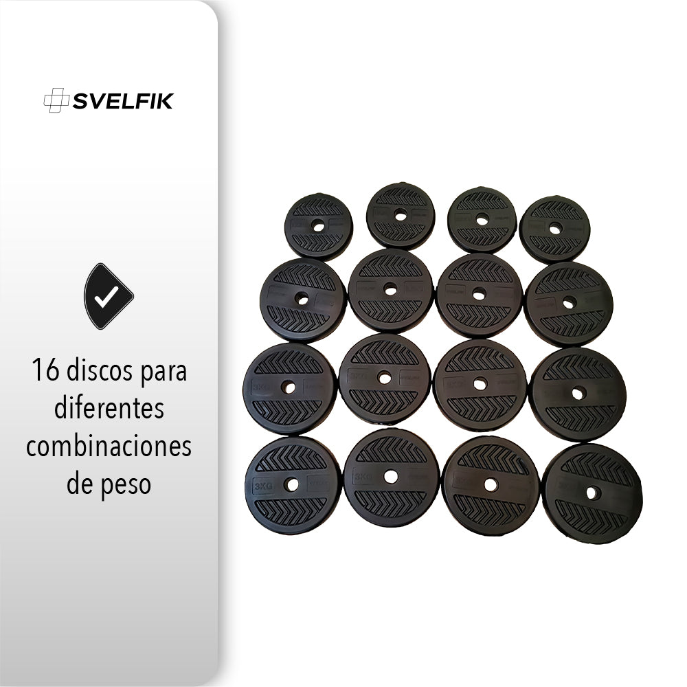 KIT DE PESAS CONVERTIBLE MANCUERNAS BARRA 40 KG