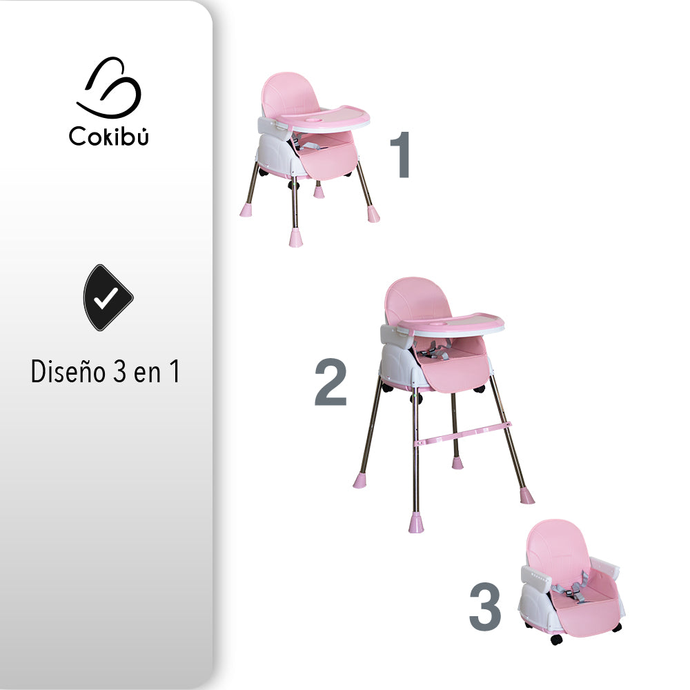 SILLA DE BEBÉ PARA COMER 3 EN 1 COLOR ROSA