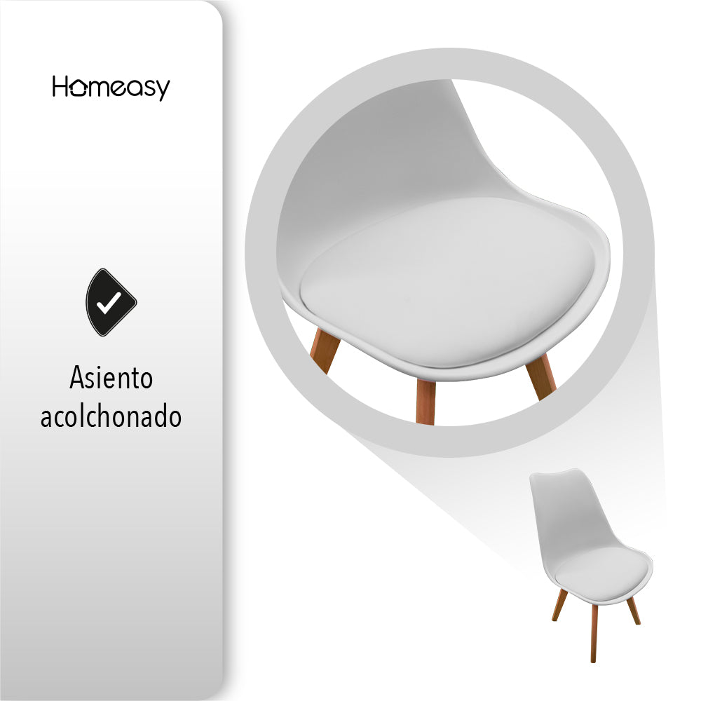 SET DE 2 SILLAS MINIMALISTAS ACOJINADAS TIPO EAMES COLOR BLANCO