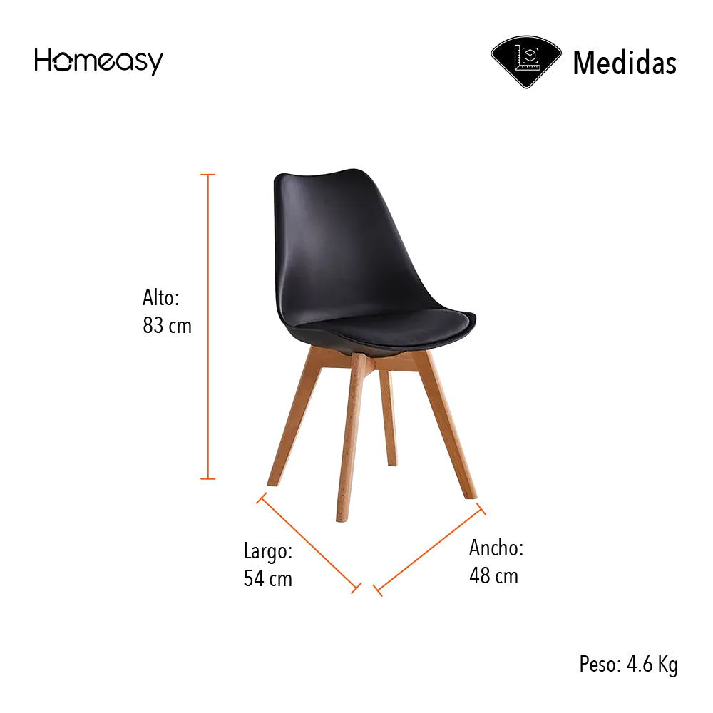 SET DE 2 SILLAS ACOJINADAS TIPO EAMES COLOR NEGRO