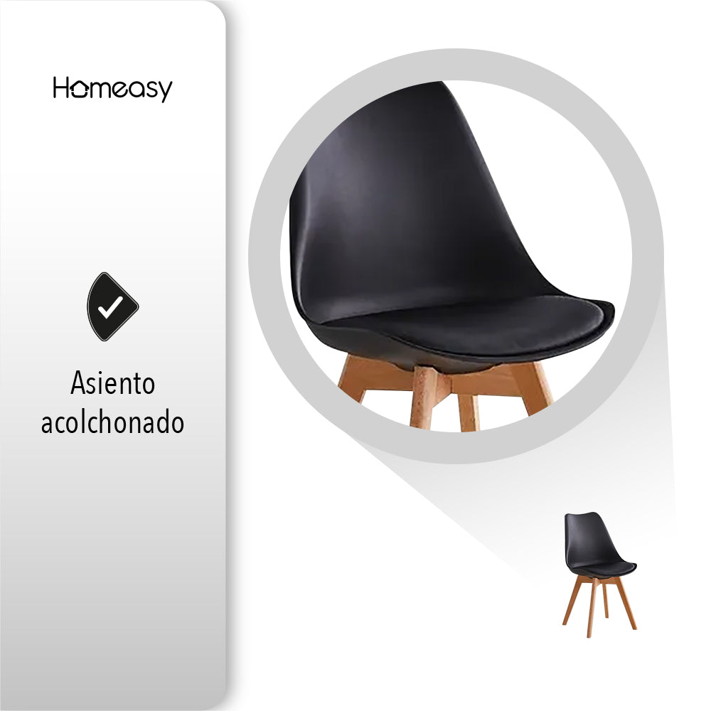 SET DE 2 SILLAS ACOJINADAS TIPO EAMES COLOR NEGRO