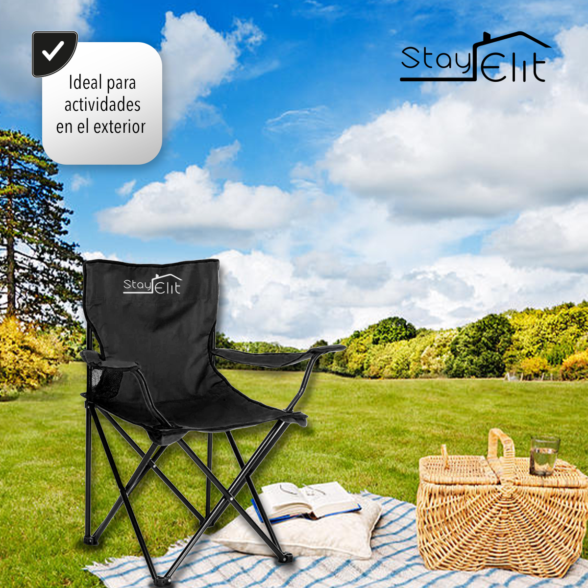 SILLA PLEGABLE DE CAMPISMO COLOR NEGRO