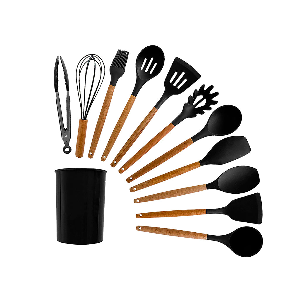 SET DE 12 UTENSILIOS DE COCINA COLOR NEGRO