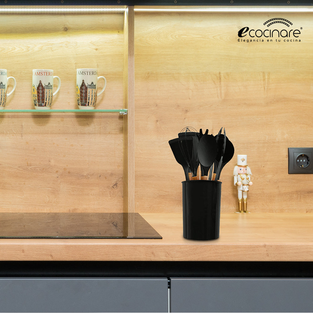 SET DE 12 UTENSILIOS DE COCINA COLOR NEGRO