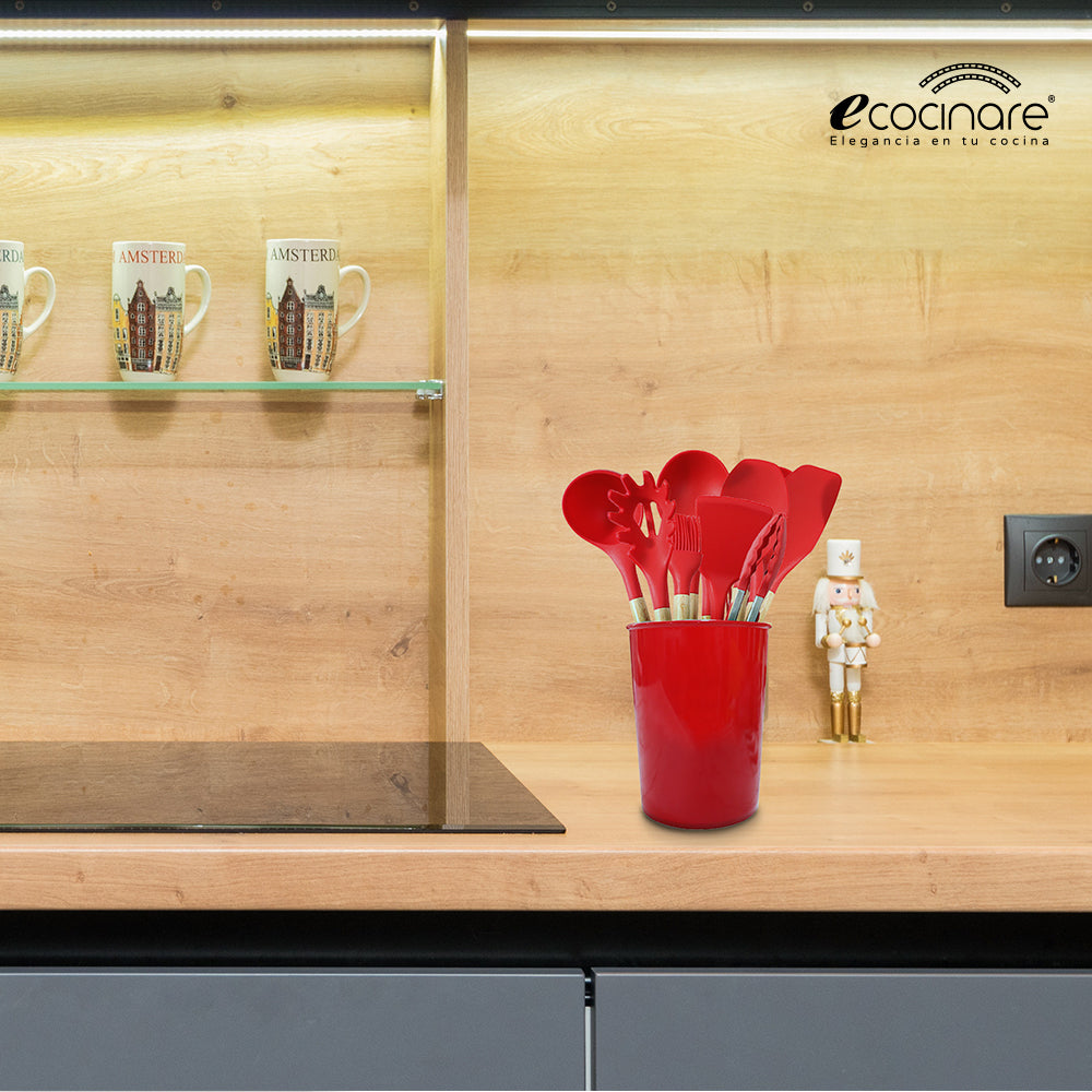 SET DE 12 UTENSILIOS DE COCINA COLOR ROJO