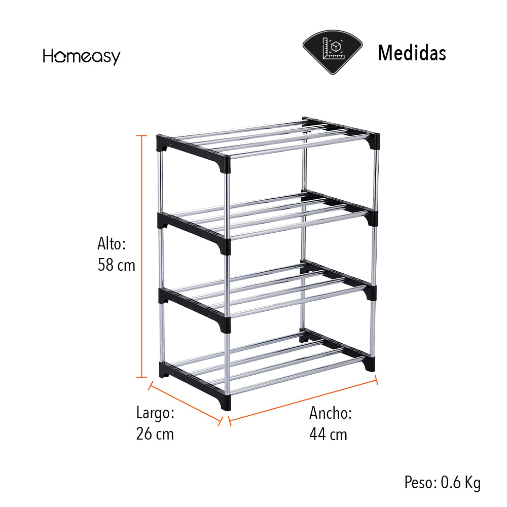 ZAPATERO ORGANIZADOR METÁLICO 4 NIVELES 8 PARES